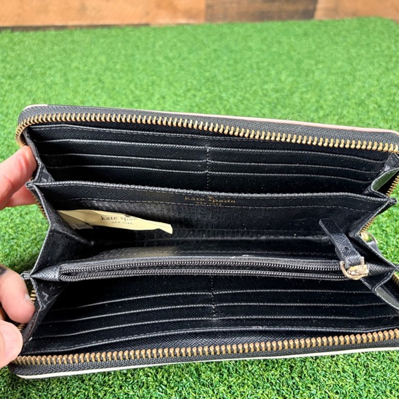 Kate Spade Colorblock Zip Around Wallet Pink White Black Saffiano Leather - Picture 3 of 6